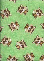 New A.E. Nathan Raccoon Soft Comfy Prints in Green Flannel Fabric bt Half Yard - $3.96