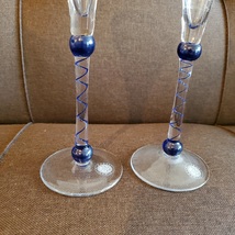 Pair of Art Glass Champagne Flutes, Vintage Martini Rossi Asti, Millennium 2000 image 2
