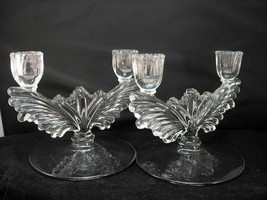 Stunning Candle Holder PAIR Butterfly Fan Clear Elegant Glass No Etch - $25.69