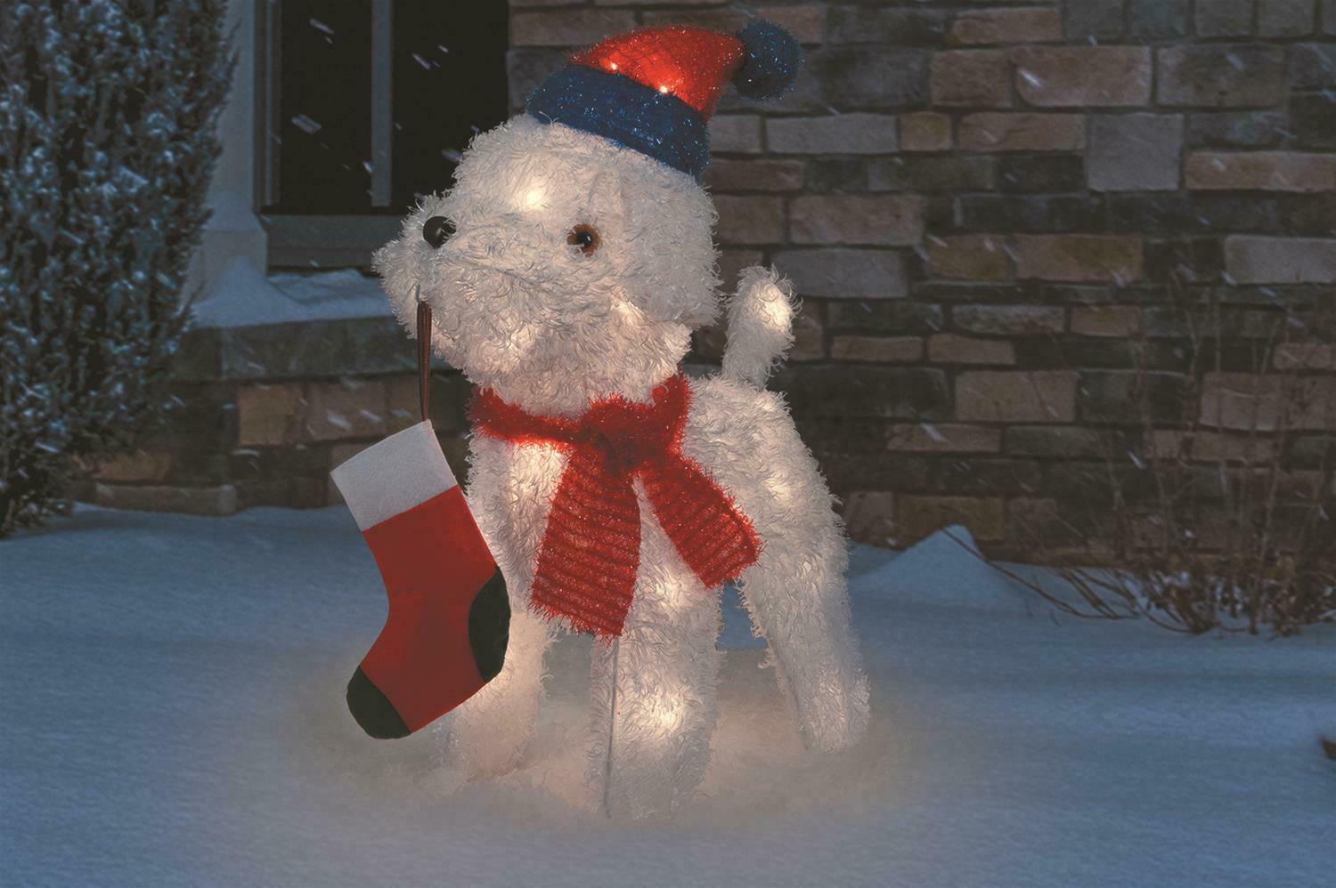 Lighted White Poodle Dog Sculpture Outdoor Christmas Decoration Holiday