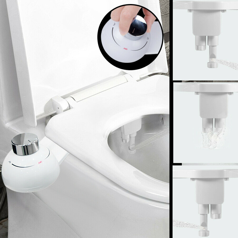 Mechanical Bidet Toilet Seat Attachment Dual Nozzle Sprayer Shower WC