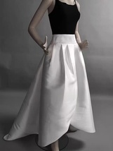 WHITE Pleated Taffeta Skirt A-line White Slit Wedding Party Guest Skirt Outfit  image 1