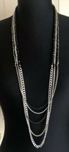 Avon NRT Mixed Metal Black & Silver Tone Beaded Multi Strand Chain Necklace - $9.89