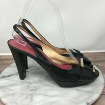 Vintage Kate Spade Black Leather Buckle Peep Toe Slingback Heels Womens ... - $29.95