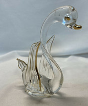 Vintage Brooke Glass Swan Figurine with Gold Accents ~ 3&quot; Tall  BEAUTIFUL! - $15.00