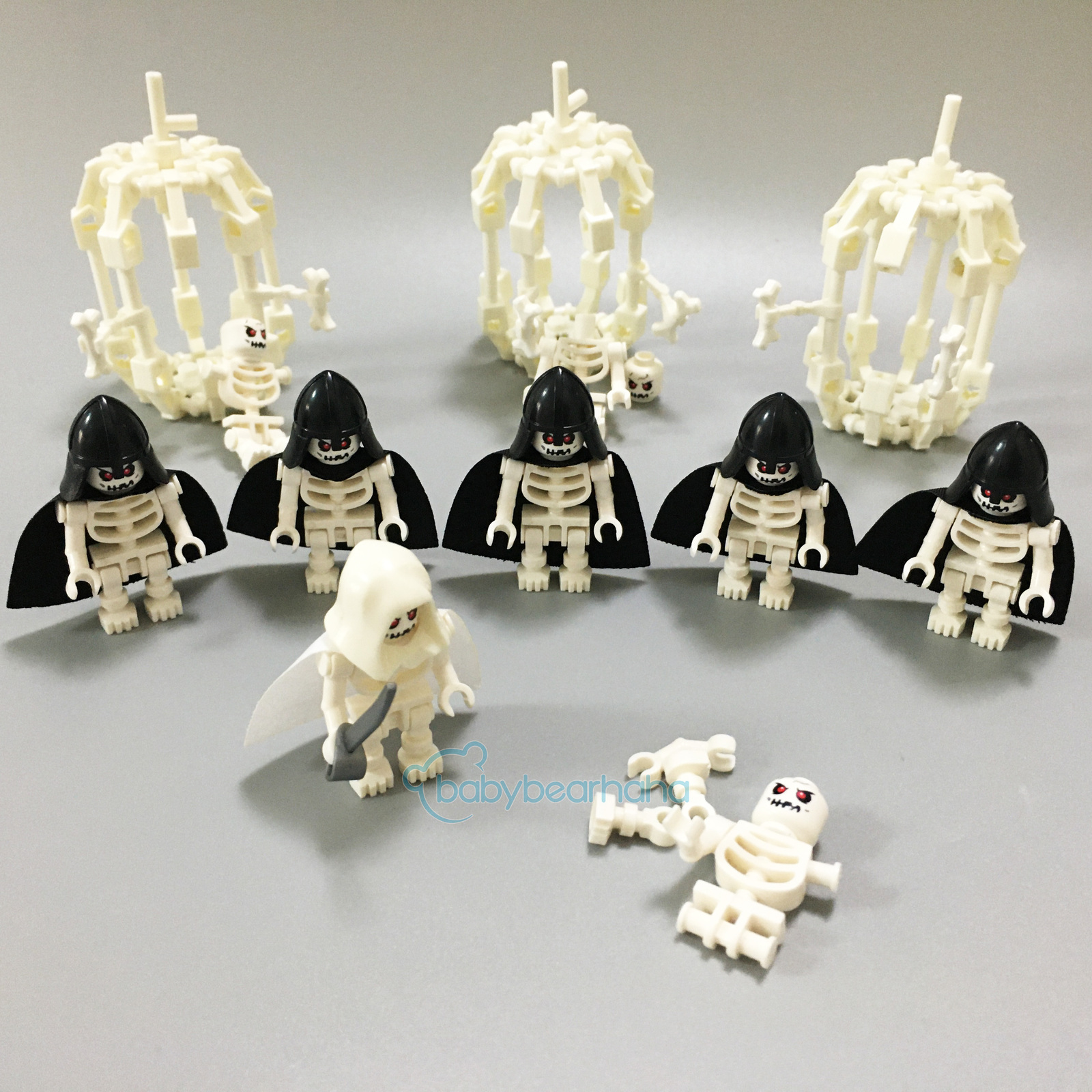 12PCS White Skeleton Army+Cage Building Blocks MiniFigures Bricks Set DIY Toys
