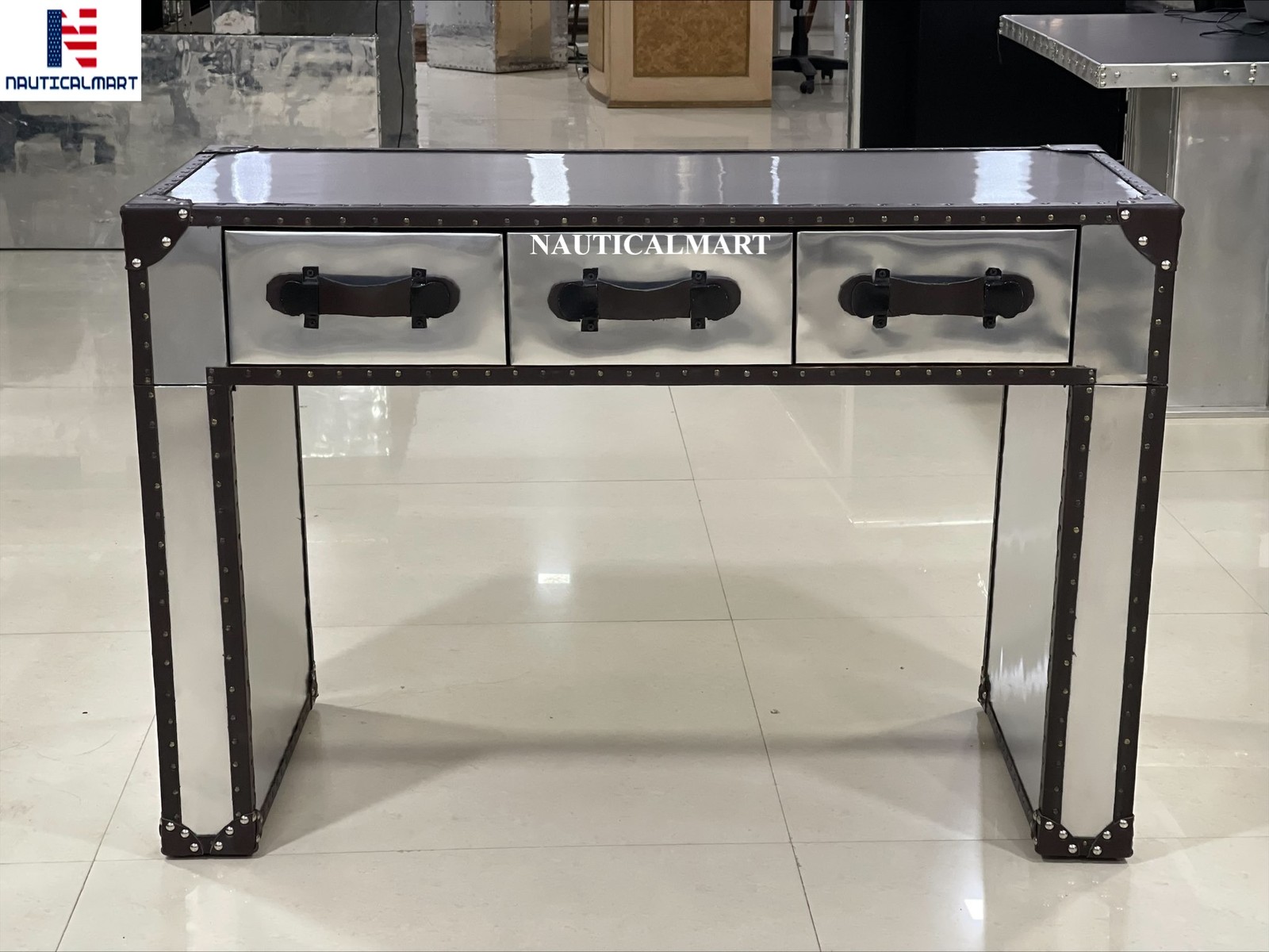 NauticalMart Mayfair Steamer Trunk 3Drawer Desk Trunks & Chests