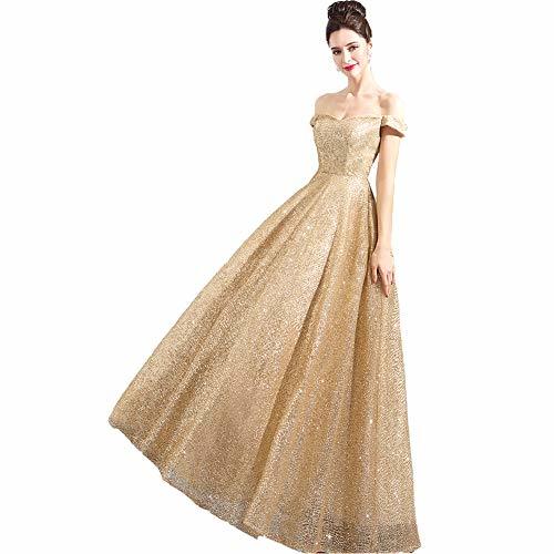 Kivary Off The Shoulder Sequins Long Formal Evening Prom Dresses Champagne Gold