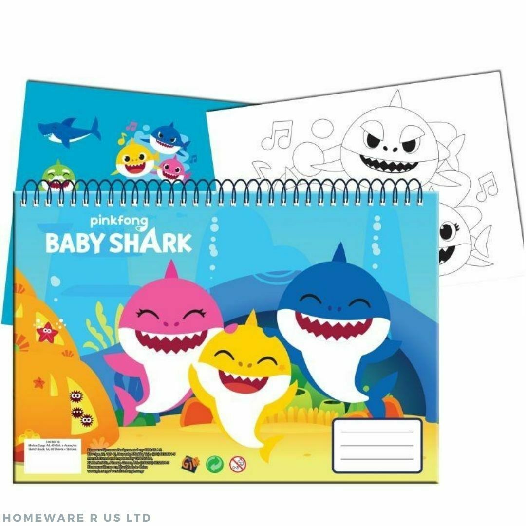 Jungen Kinder Baby Shark A4 Skizzenbuch Sticker Malbuch 43 Seiten)