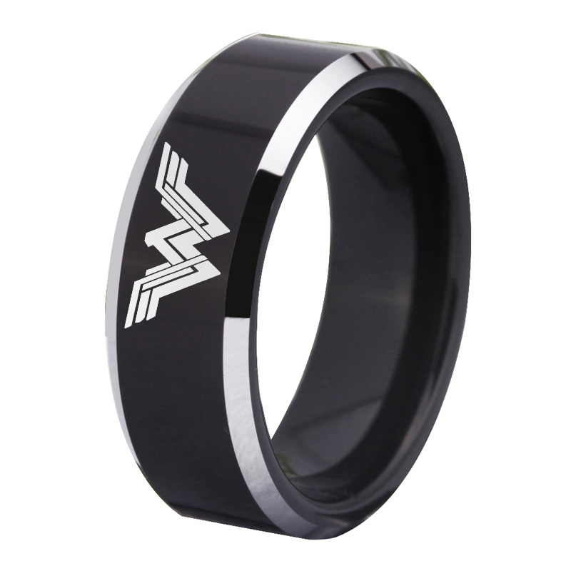 WONDER WOMAN Logo Tungsten Carbide Comfort Fit Ring Black - Bands ...