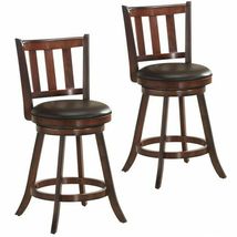 Set of 2 Wood Swivel Counter Height Dining Pub Bar Stools with PVC Cushioned Sea image 4