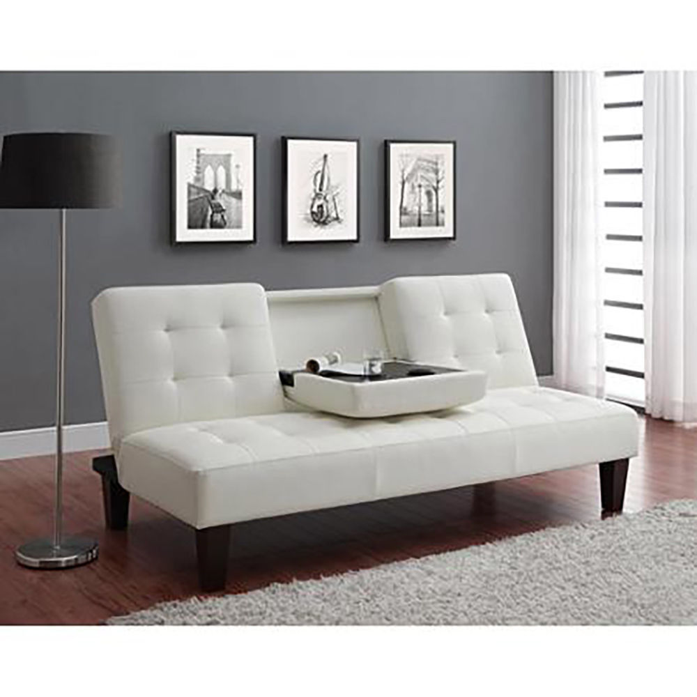 Luxury Futon with Julia Cupholder Convertible Sofa bed White Leather Futons, Frames & Covers