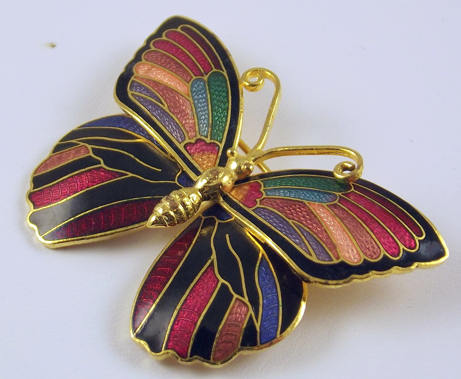 Vintage Butterfly Pin Brooch Enameled Metal Multicolor Gold Tone Pins Brooches 