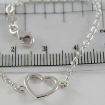 18K WHITE GOLD BRACELET 7.10 INCHES WITH HEART, ROUND ROLO CHAIN, MADE IN ITALY image 2