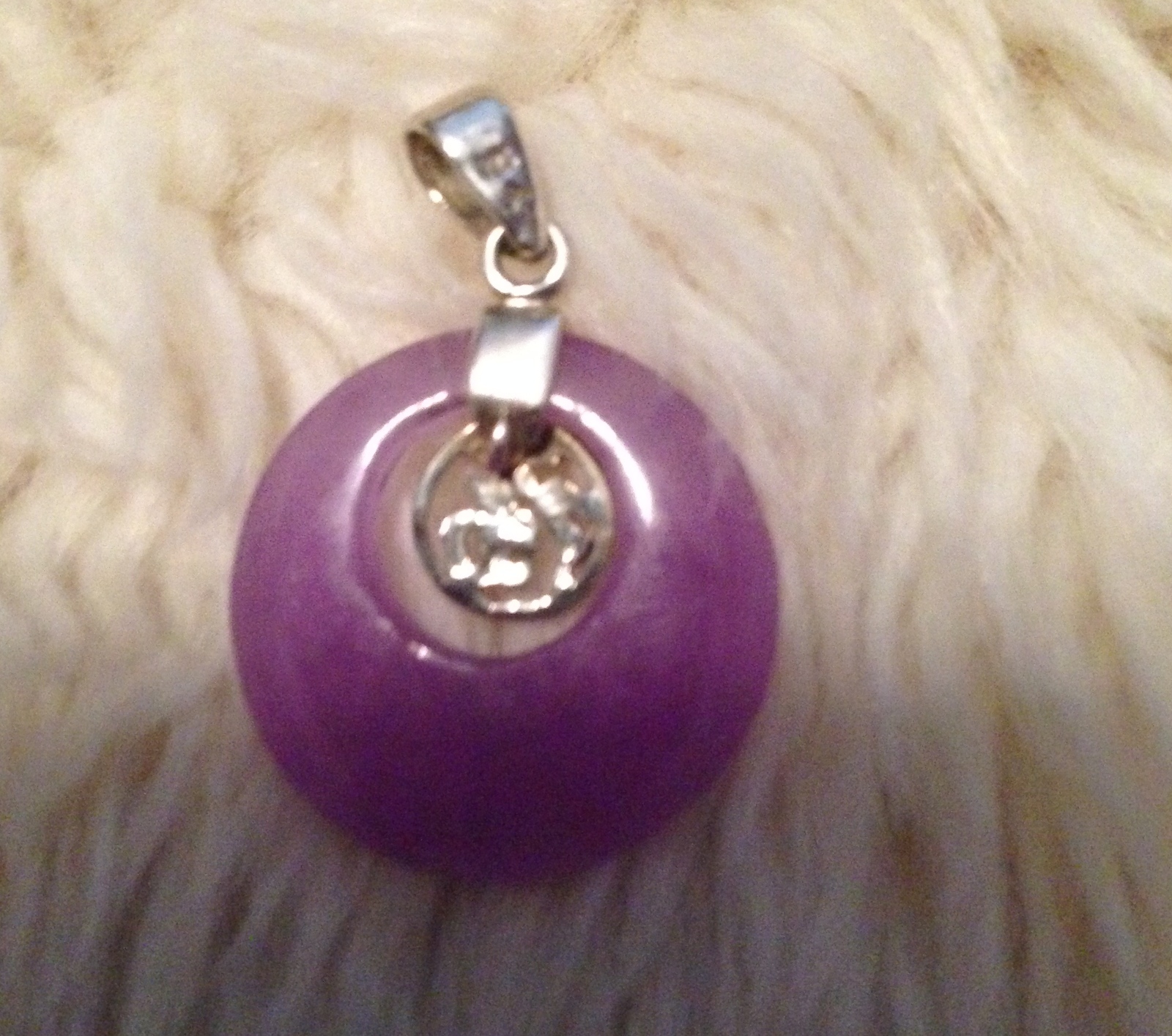 Lavender Jade Pendant with Sterling Silver "Good Luck" Other