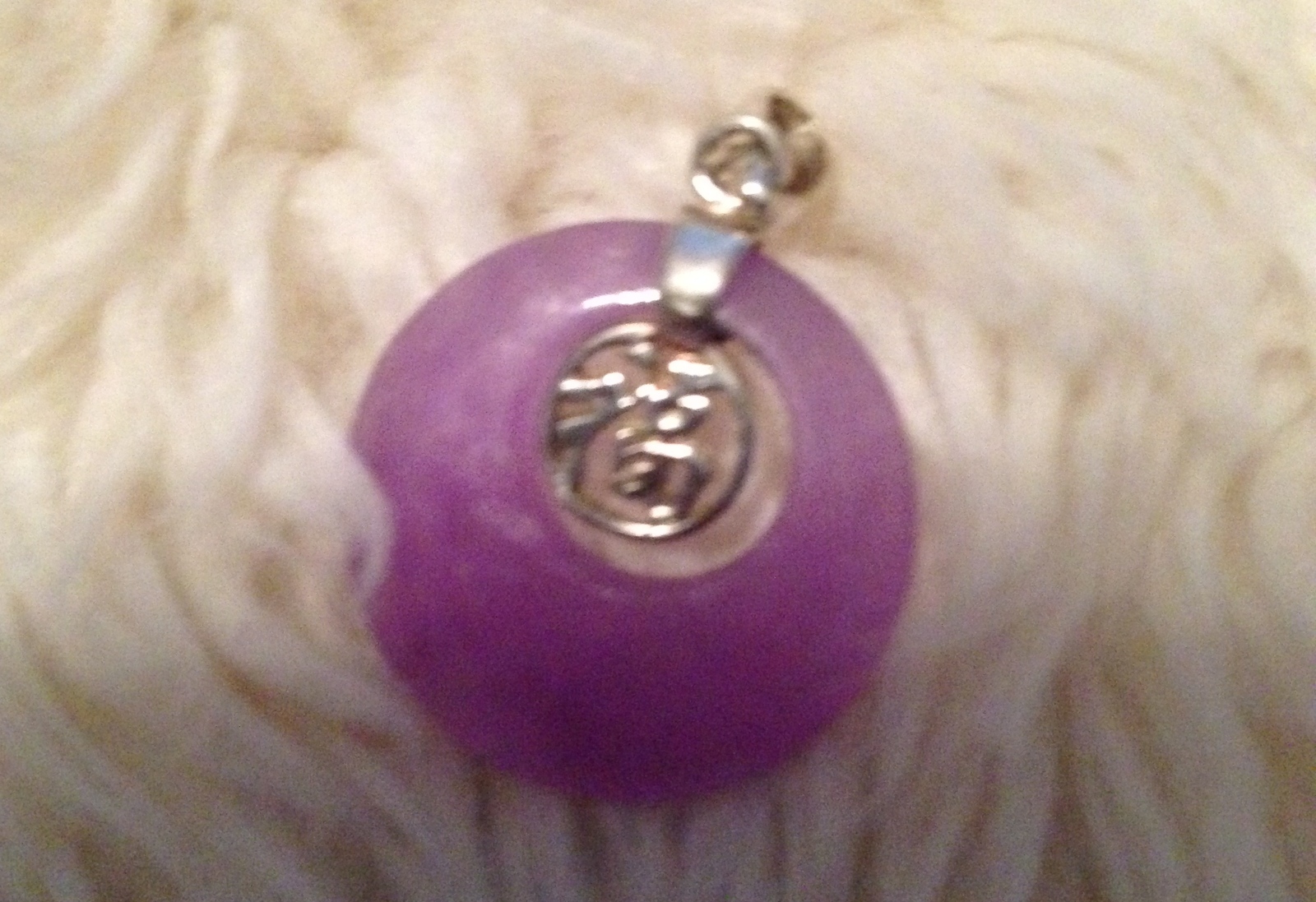 Lavender Jade Pendant with Sterling Silver "Good Luck" Other