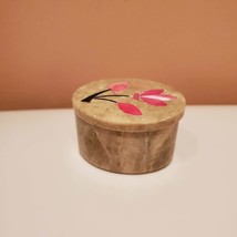Stone Trinket Box with Pink Mother of Pearl Flower Inlay, Pill Box with Lid image 7