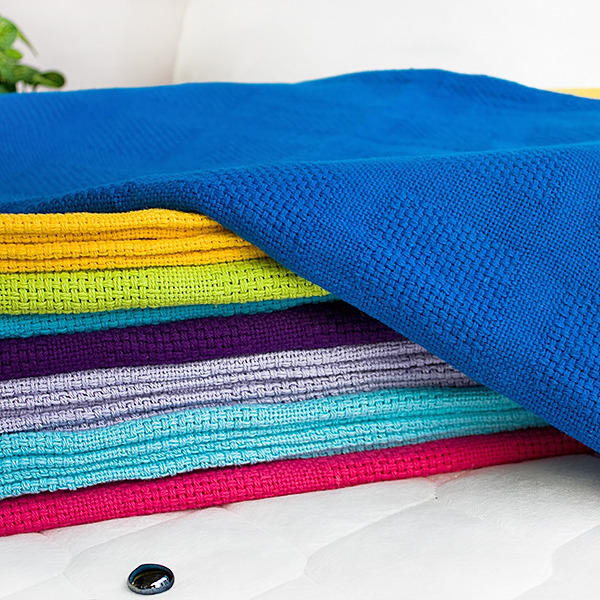 [Dark Blue] 100 Cotton Jacquard Weave Throw Blanket Bed & Bath Linens