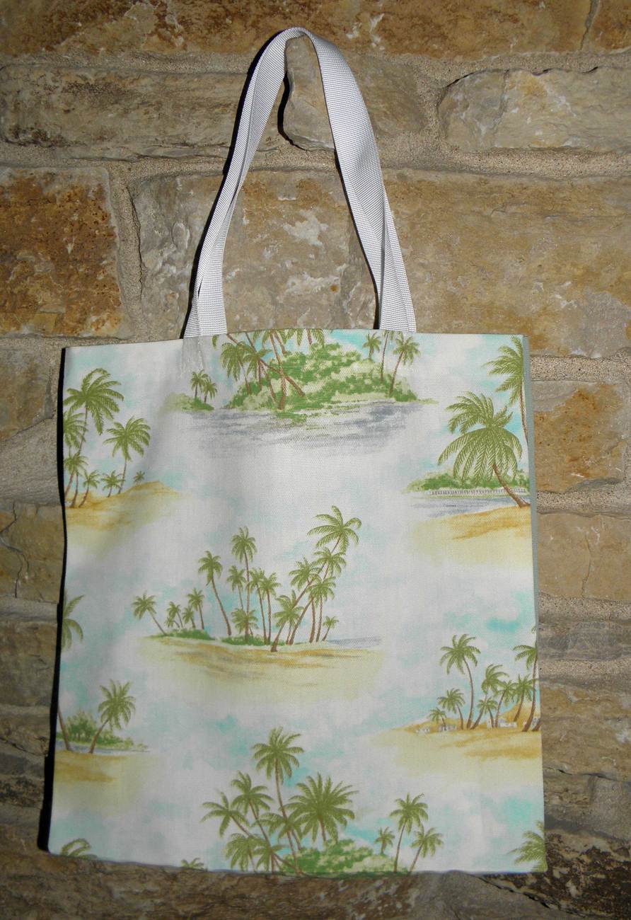 Handmade Green and White Palm Tree Islands Tote Bag Handbags & Purses
