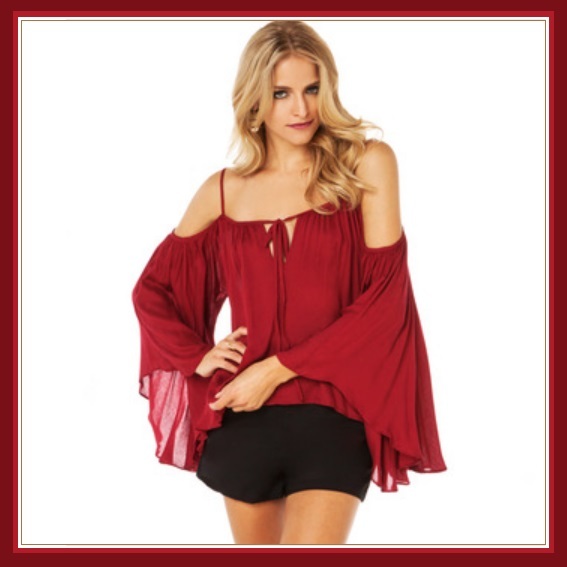 Bohemian Gypsy Damsel Off Shoulder Strap Flared Long Sleeved Gauze Loose Blouse