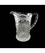 Early 1940s Pressed Glass Water Beverage Pitcher Vase Large Face Flower ... - $48.00