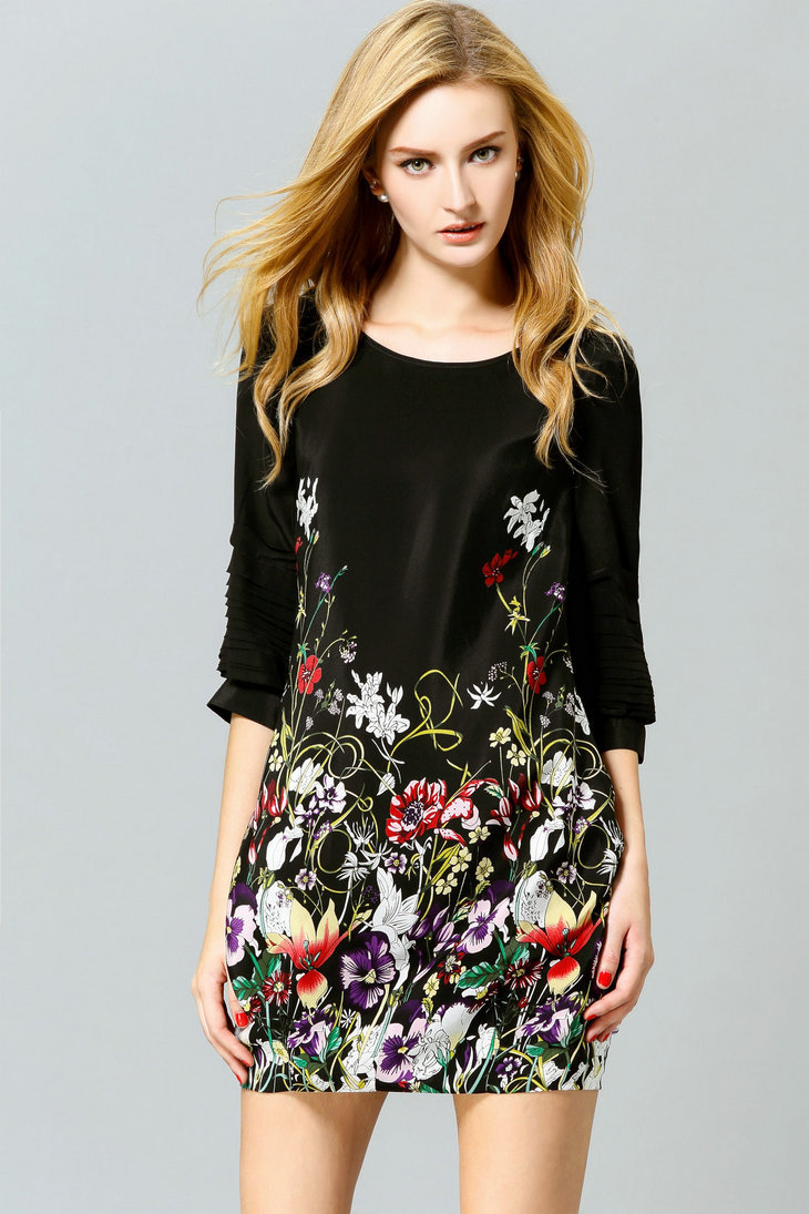 Round Neck Printed Casual Dresses