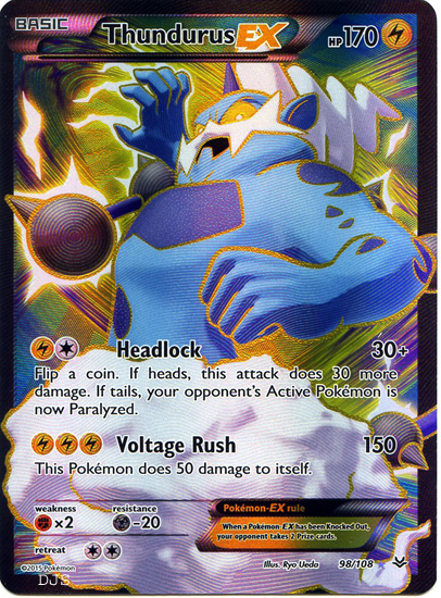 Thundurus EX 98/108 Holo Ultra Rare Roaring Skies Pokemon Card ...