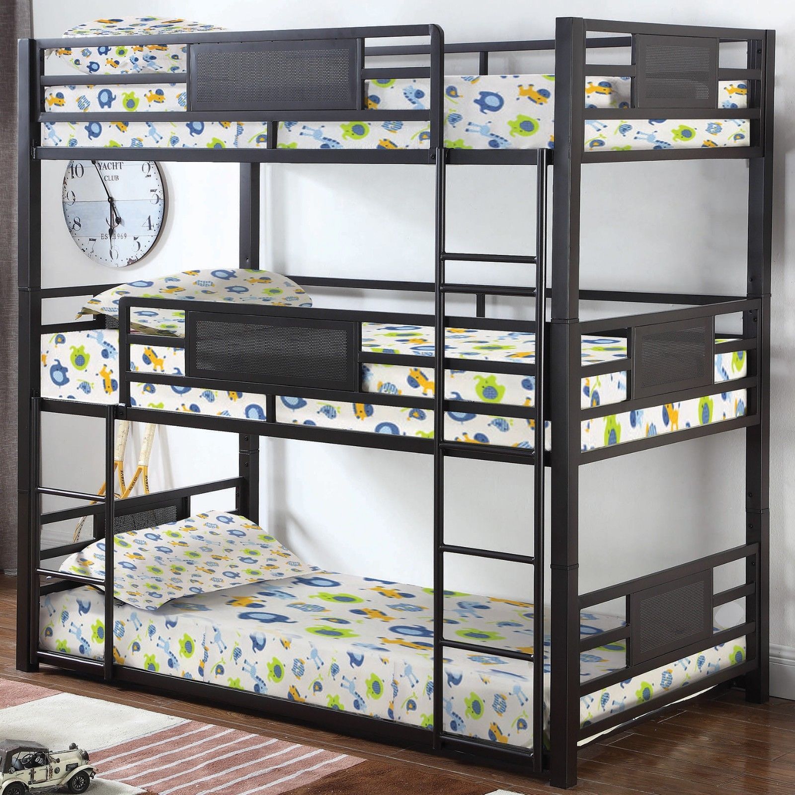 Modern Heavy Duty 3 Tier Convertible Metal Triple Bunk Bed Twin Or Full