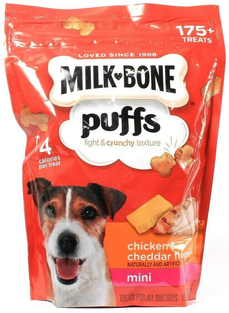 1 Count Milk Bone Puffs Chicken & Cheddar Flavor Mini Dog Treats 8oz BB 3-11-22 - Dog Chews & Treats