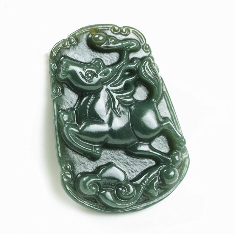 Hand carved natural green jade horse jade gift charm pendant necklace ...