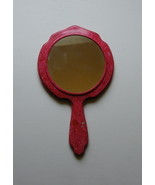Vintage Celluloid Hand Mirror Red Marbleized Painted - $9.00