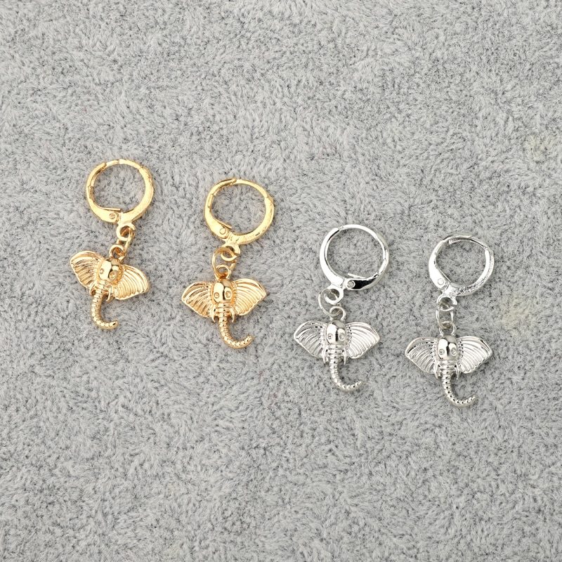 1Pair Cute Elephant Small Hoop Huggie Earrings For Women Korea Trendy Chic Gold