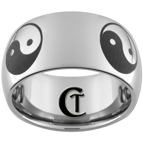 Mens Wedding Ring Tungsten 12mm Dome Yin Yang Design Sizes 515 Rings