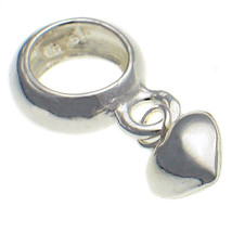 Welded Bliss Sterling 925 Silver Dangle Bead Charm Carrier, Hanger, Puffed Heart - $18.15