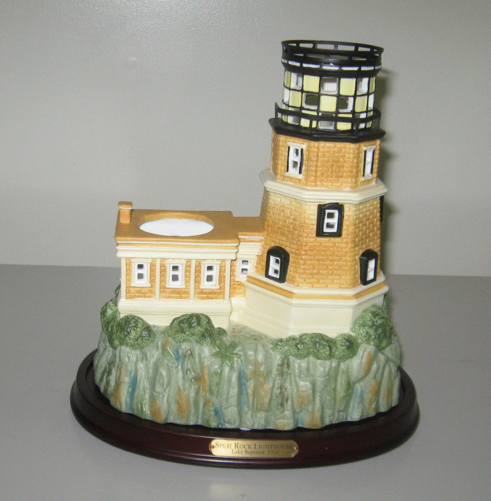PartyLite Retired Split Rock Porcelain Lighthouse Tea light Candle