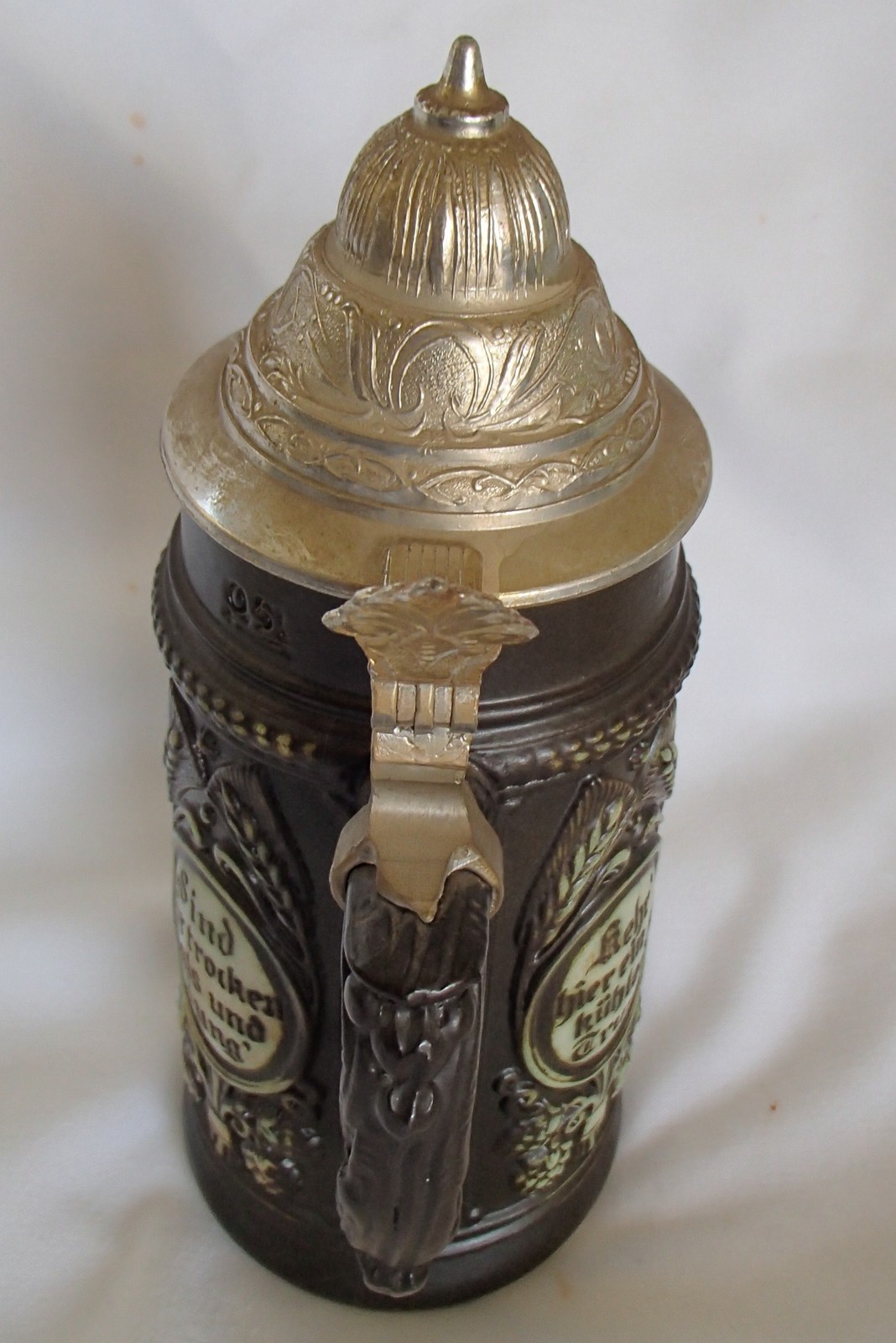 Vintage Lidded Stein W. Germany 5 Tavern Scene Handcrafted Ceramic