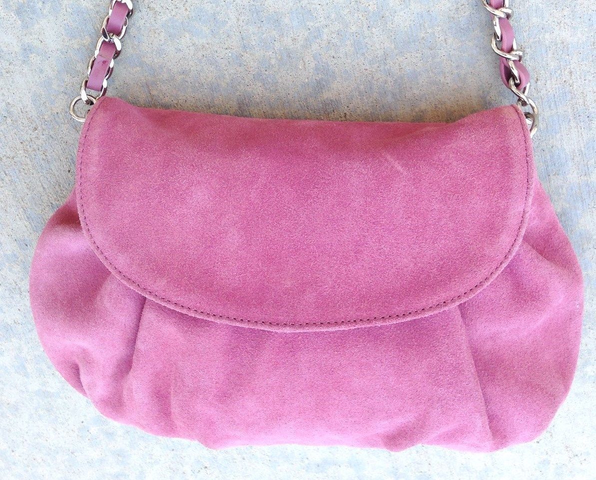 Pink Suede 8X12" ANN TAYLOR LOFT Handbag Purse w 16" Chain Handle