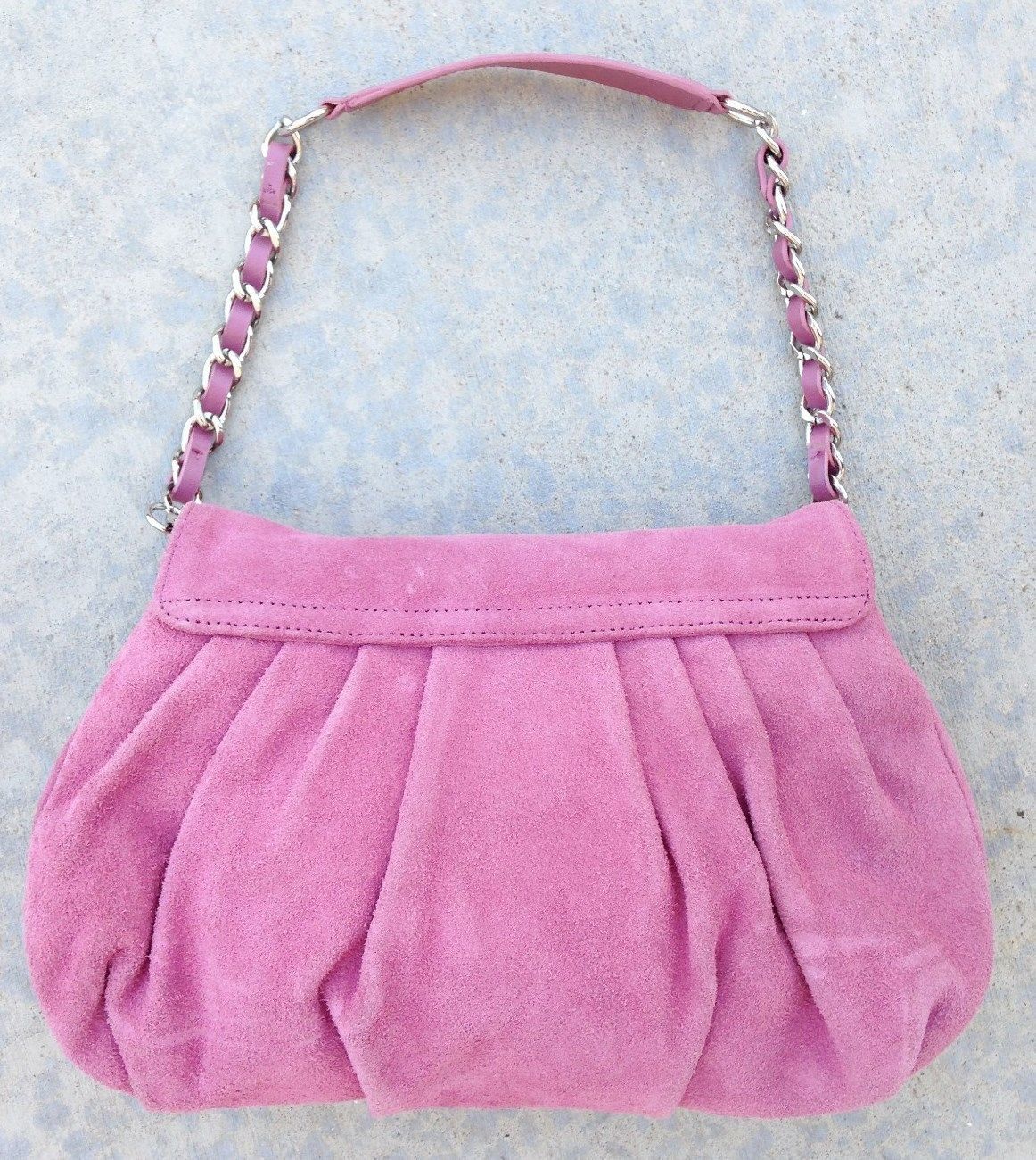 Pink Suede 8X12" ANN TAYLOR LOFT Handbag Purse w 16" Chain Handle