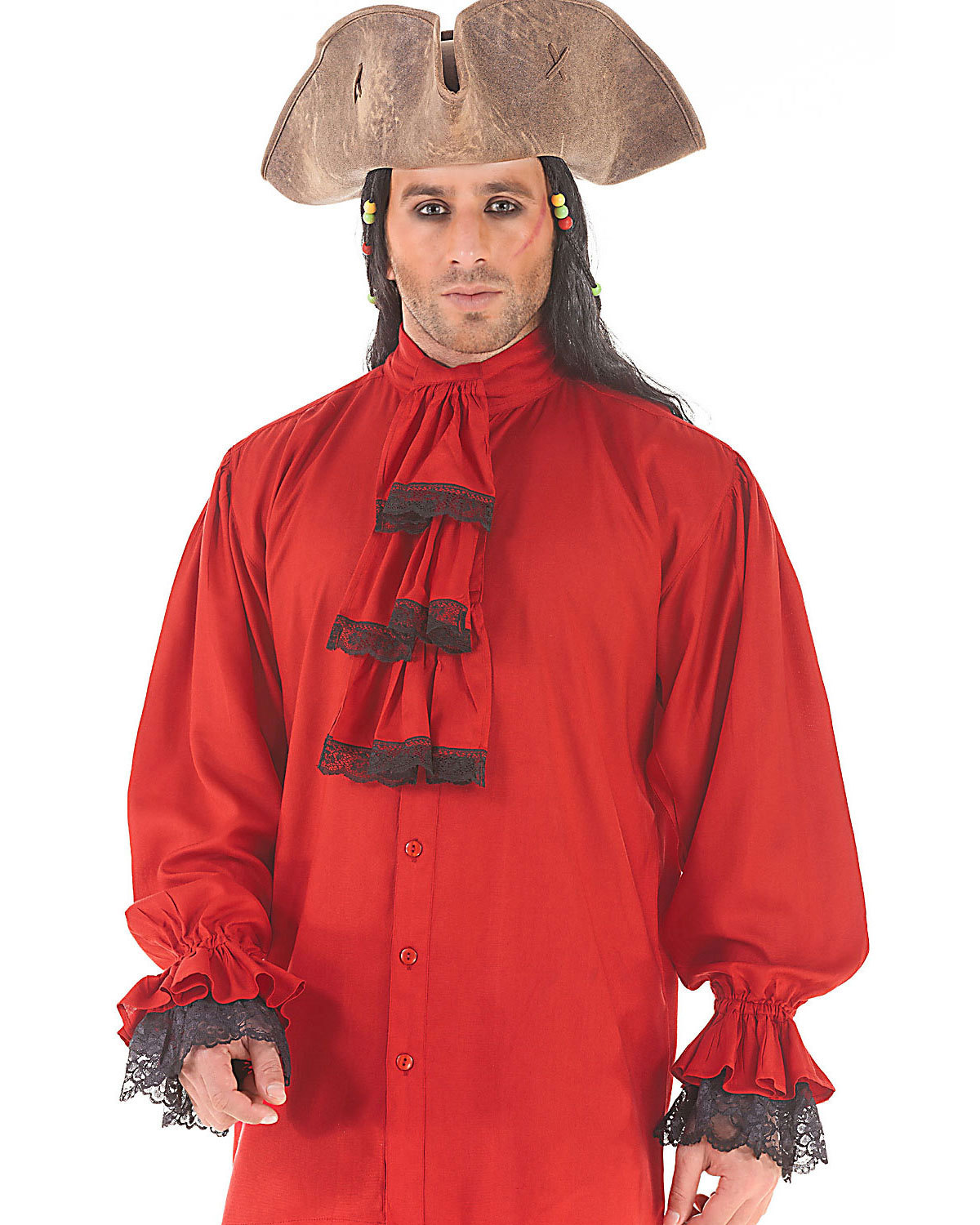 Medieval Renaissance Pirate Colonial Shirt Costume Men Red Shirt Pirate
