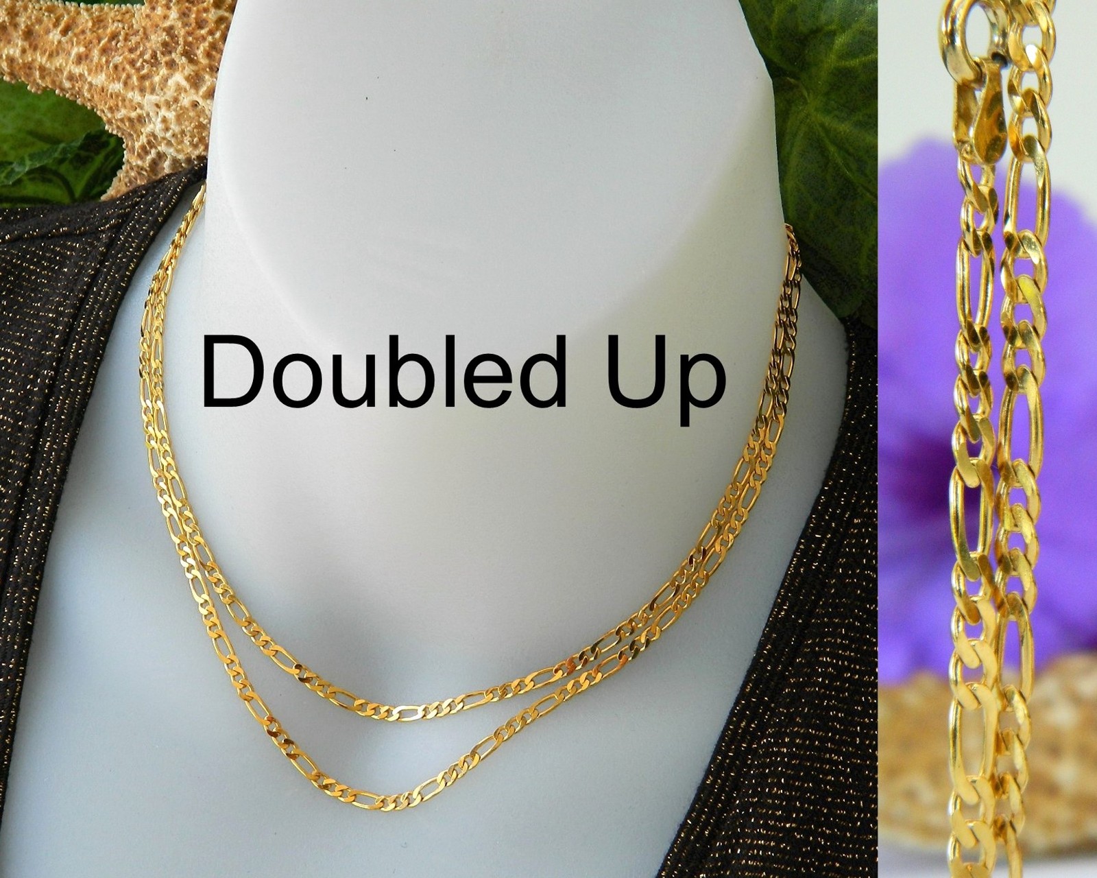 Vintage Italy Sterling Gold Vermeil Necklace 925 Figaro Link Chain CW