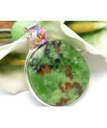  Natural Serpentine Gemstone Round Sterling Pendant Green Pink - $89.00