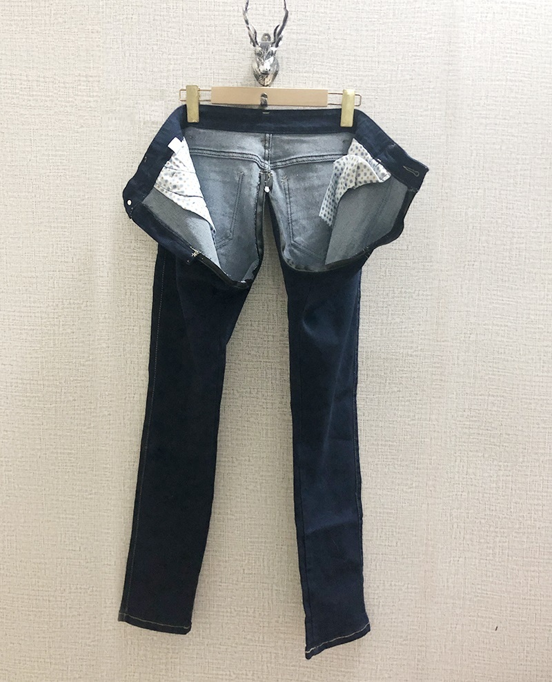 Women's fashion low rise cotton zipper crotchless play denim jeans