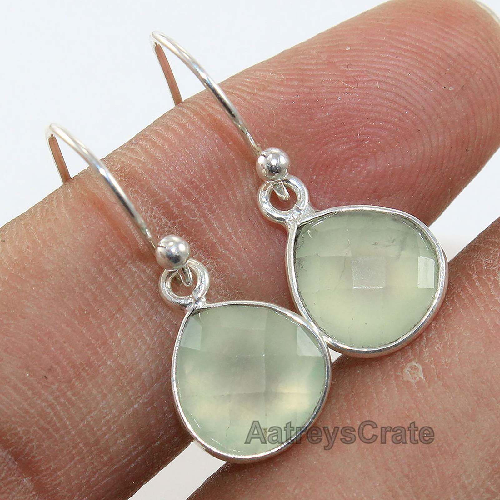 Prehnite Earrings Handcrafted by using Natural Prehnite Gemstone and Sterling Si
