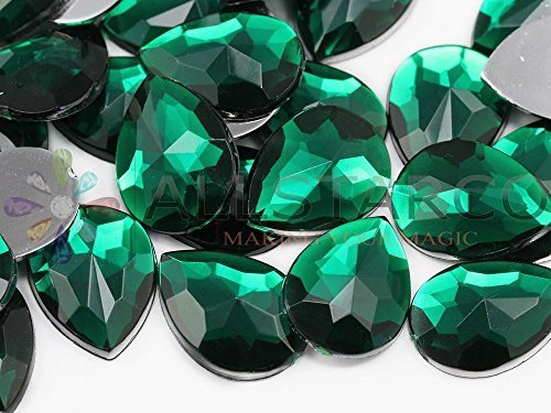 18x13mm Green Emerald H106 Flat Back Teardrop Acrylic Gemstones High Quality ...