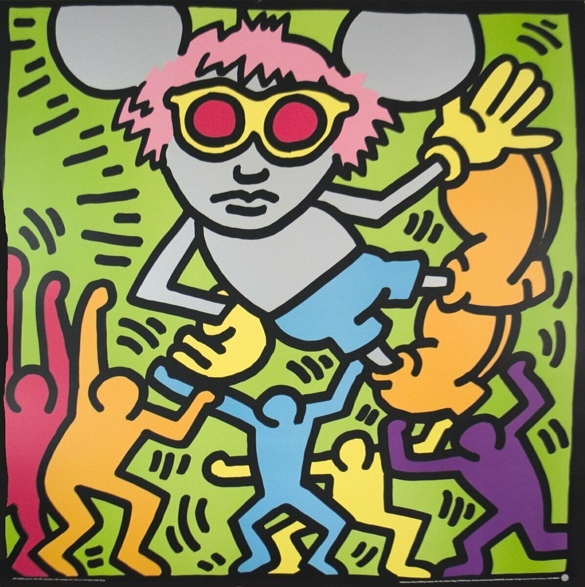 Keith Haring Andy Mouse 97.2cm x 97.2cm Serigrafia 1989 Pop Art Nero, Blu