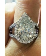 4.80Ct Pear Cut White Diamond Halo Engagement Ring Solid 14K White Gold ... - $287.26