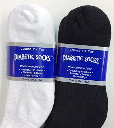 6 Pairs of Mens Black and White Diabetic Ankle Socks 13-15 Size