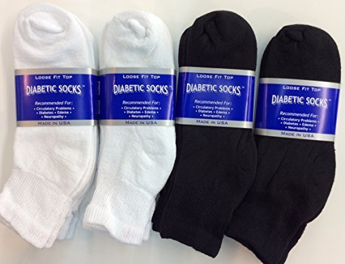 12 Pairs of Mens Black and White Diabetic Ankle Socks 13-15 Size