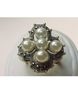 Genuine PEARLS and Marcasites set in Sterling Silver - Size 5 3/4 -FREE ... - $150.00