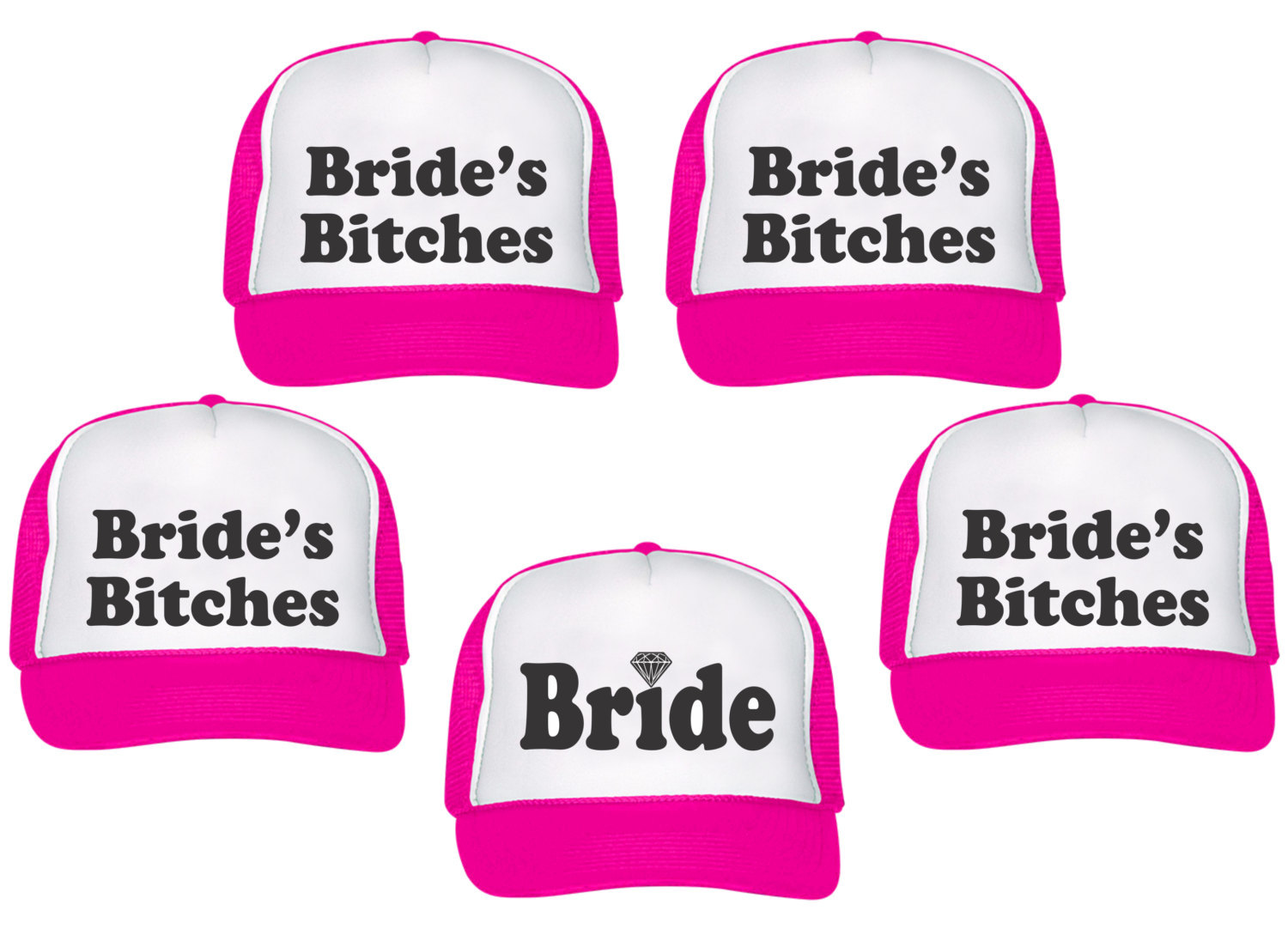 Brides Bitches Trucker Hat / Cap 5 piece Set